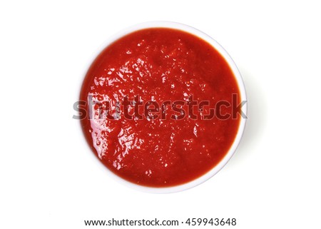 red tomato sauce isolated on white background/ top view Royalty-Free Stock Photo #459943648