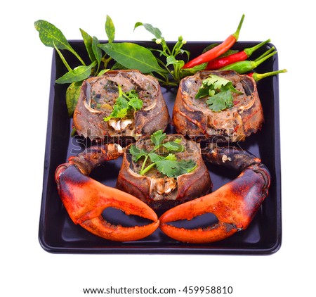 Streamed Crab Curry dish on a white background