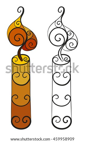 Abstract vector illustration of floral zen tangle cartoon Christmas candle. Hand-drawn set. Black and multicolored objects isolated on white background. Adult coloring book. Eps 8.