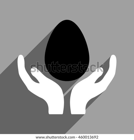 Incubator Hands long shadow vector icon. Style is a flat incubator hands black and white iconic symbol on a gray square background.