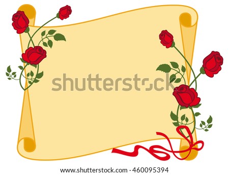 Paper scroll with red roses. Vector clip art.
