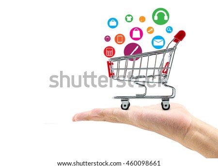 Man hand hold sign shopping online concept