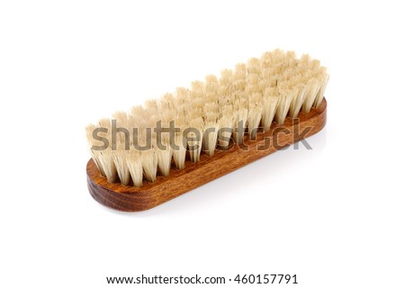horsehair brush isolated over white background, horsehair brush for leather shoe polishing. Royalty-Free Stock Photo #460157791