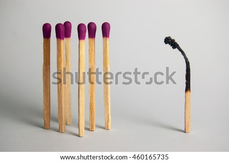 Burnt match exclude from group matches Royalty-Free Stock Photo #460165735