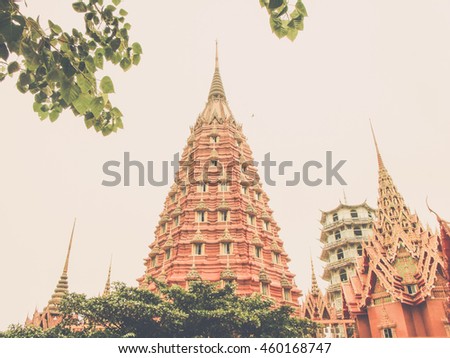 pagoda stupa door architecture in wat tham sua temple, tiger cave, kanchanaburi, thailand