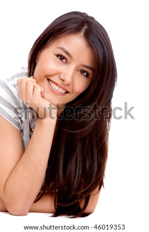 Beautiful woman portrait isolated over a white background
