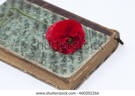 old books and poppy