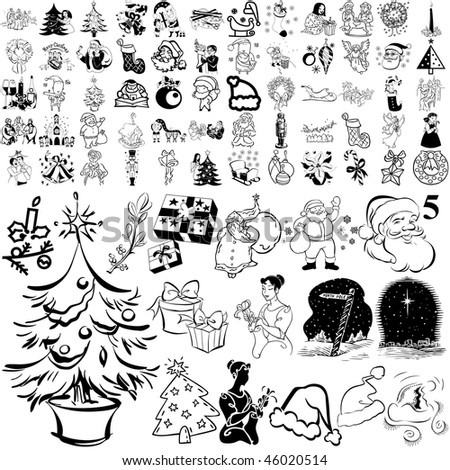 Christmas set of black sketch. Part 105-5. Isolated groups and layers.