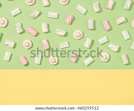 Sweet marshmallows minimalism set on pastel colorful background