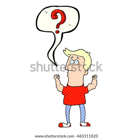 freehand drawn comic book speech bubble cartoon man with question