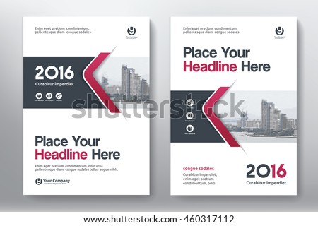 Red Color Scheme with City Background Business Book Cover Design Template in A4. Easy to adapt to Brochure, Annual Report, Magazine, Poster, Corporate Presentation, Portfolio, Flyer, Banner, Website. Royalty-Free Stock Photo #460317112