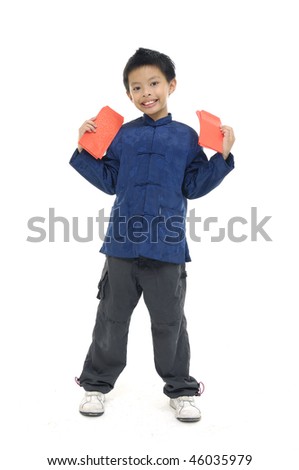 kids holding a chinese red envelope