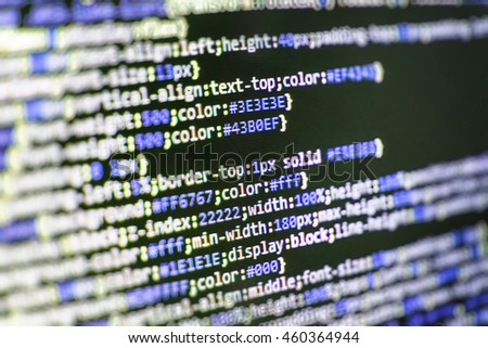 Developer working on websites codes in office. Software source code. Website development. Website programming code. Programming code. Developer working on software codes in office. 
