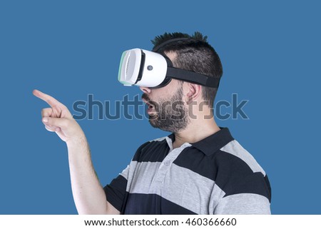 Man wearing virtual glasses VR