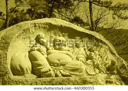 buddha in a temple, closeup of photo