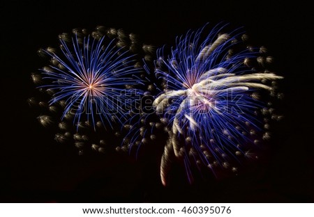 Colorful blue fireworks background, fireworks festival, Independence day, June 4, freedom