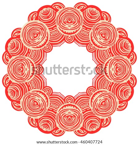 Vector round abstract circle with flowers.