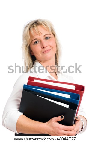 young blond business woman with folders