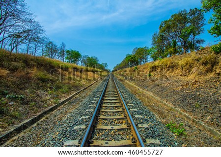 Soft focus,Selective focus a railway track curves through a rural countryside