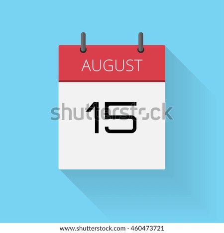 August 15, Daily calendar icon, Date and time, day, month, Holiday, Flat designed Vector Illustration