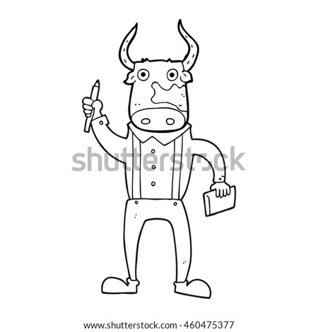 freehand drawn black and white cartoon bull man