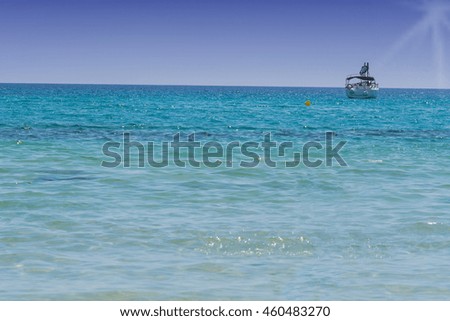 Beautiful seascape with yacht on the blue sea. Place Photo with Copy Space.