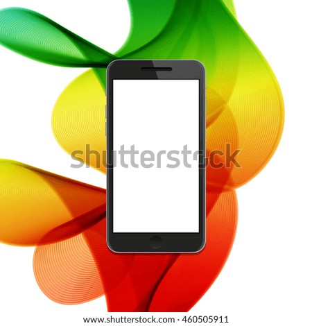 Vector modern smartphone on colorful abstract waves background