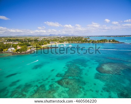 Mauritius beach island aerial view of Pereybere North in Grand Baie