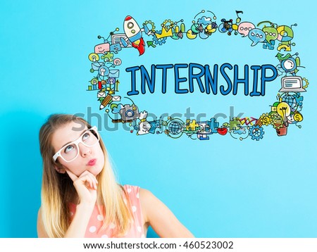 Internship concept with young woman in a thoughtful pose