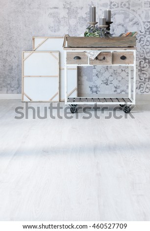 Beautiful grey wall with different home related objects