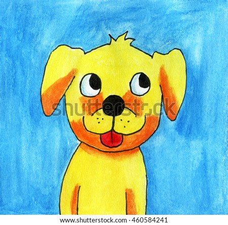 Handmade illustration of an adorable puppy with a blue background