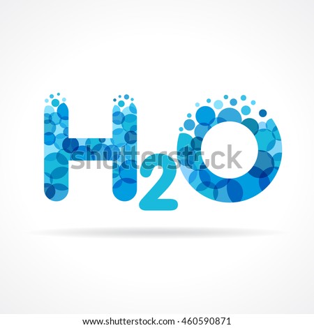 H 2 O logotype concept. Isolated abstract design. Blue colored water formula H2O graphic template. Pure clear drinking bubbles bunch. Corporate healthcare branding identity. Washing sparkling sign. Royalty-Free Stock Photo #460590871