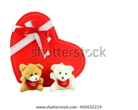 Cute twins teddy bear with red heart box background
isolate on white with copy space - Valentine Teddy Bears.



