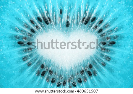 Blue color of kiwi fruit background with heart shape, Blue color of Kiwi fruit texture background