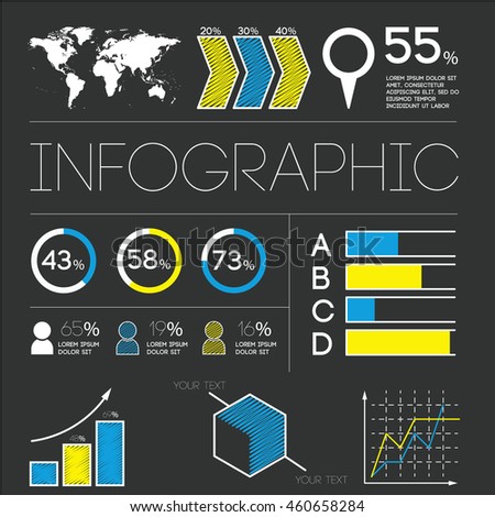 Set elements of infographics on black background. Vector Illustration