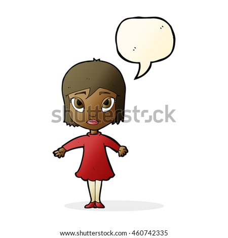 cartoon girl in dress with speech bubble