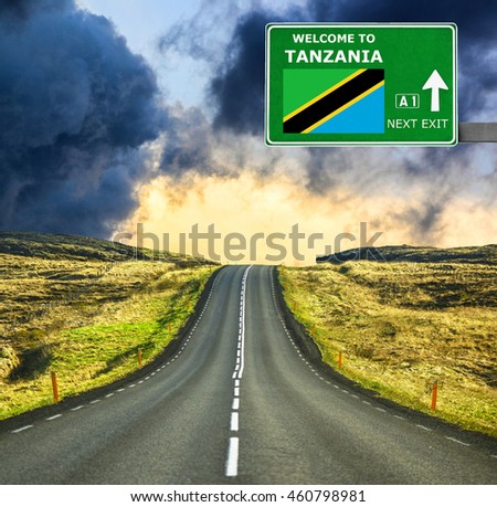 Tanzania road sign against clear blue sky