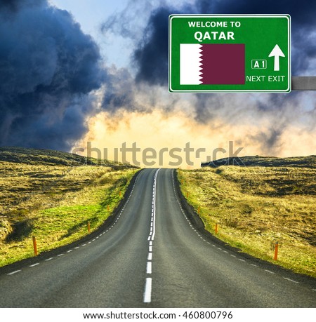 Qatar road sign against clear blue sky