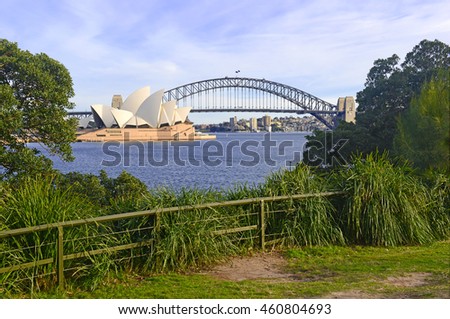 City skyline in Sydney Australia with blue sky