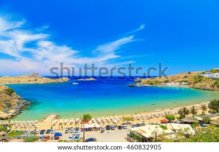 scenic Rhodes island, Lindos bay. Greece Royalty-Free Stock Photo #460832905