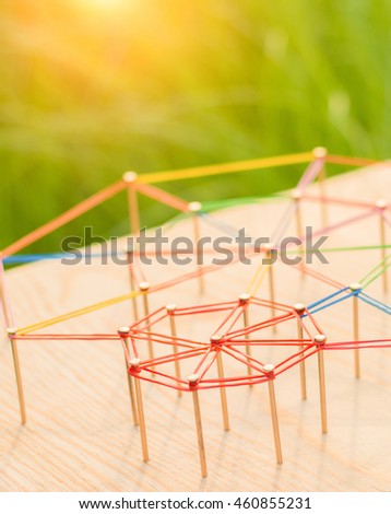 Abstract background networking,social media concept, internet communication concept,link concept,Web of  wires on rustic wood.