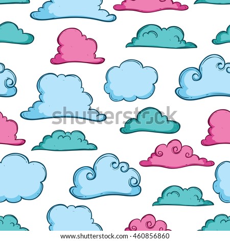 Seamless pattern of cute clouds using doodle art