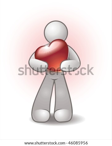 human holding red glossy heart in his hands. Great concept for Valentines postcard
