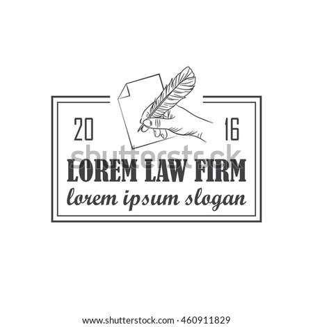 vector law office logo with hand and feather. EPS