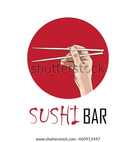 vector illustration of a hand holding sushi roll. EPS