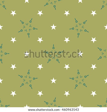 White and green stars geometric seamless pattern on lime background . Fashion graphic design. Modern stylish abstract texture. Template for prints, textile, decoration, wallpaper. Vector illustration.