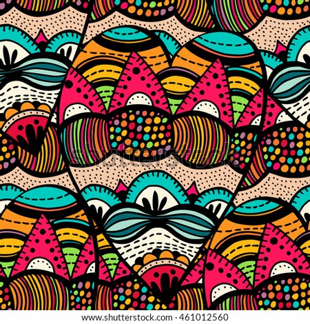 Original drawing tribal doodle background. Seamless pattern with geometric elements.