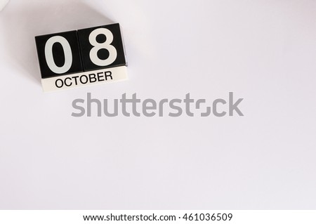 October 8th. Day 8 of month, wooden color calendar on white background. Autumn time. Empty space for text