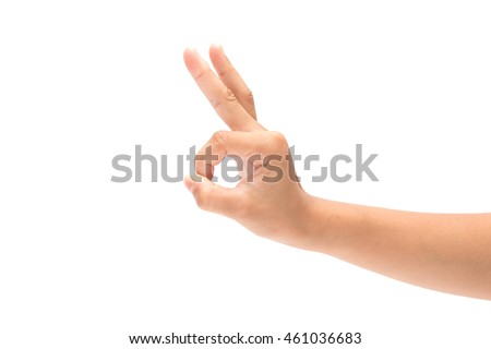young hand showed OK sign isolated on white background