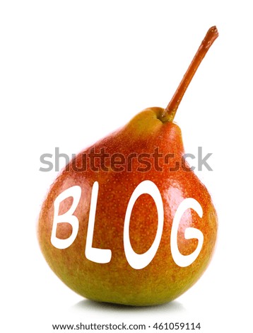 Ripe tasty pear isolated on white. Blog concept